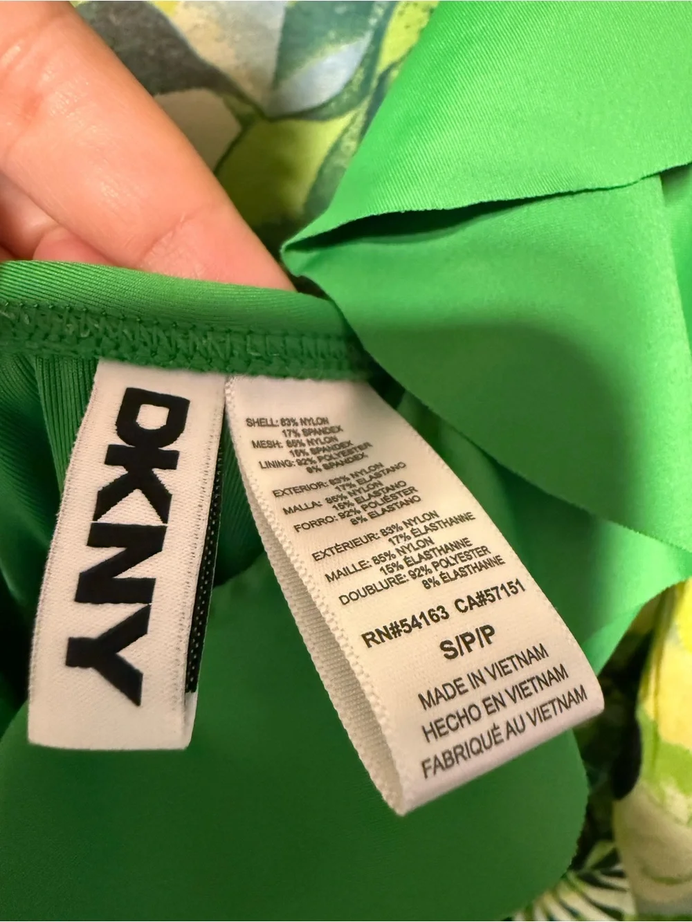 DKNY Bright Green Swimsuit with Tropical Print Accent - Picture 3 of 4